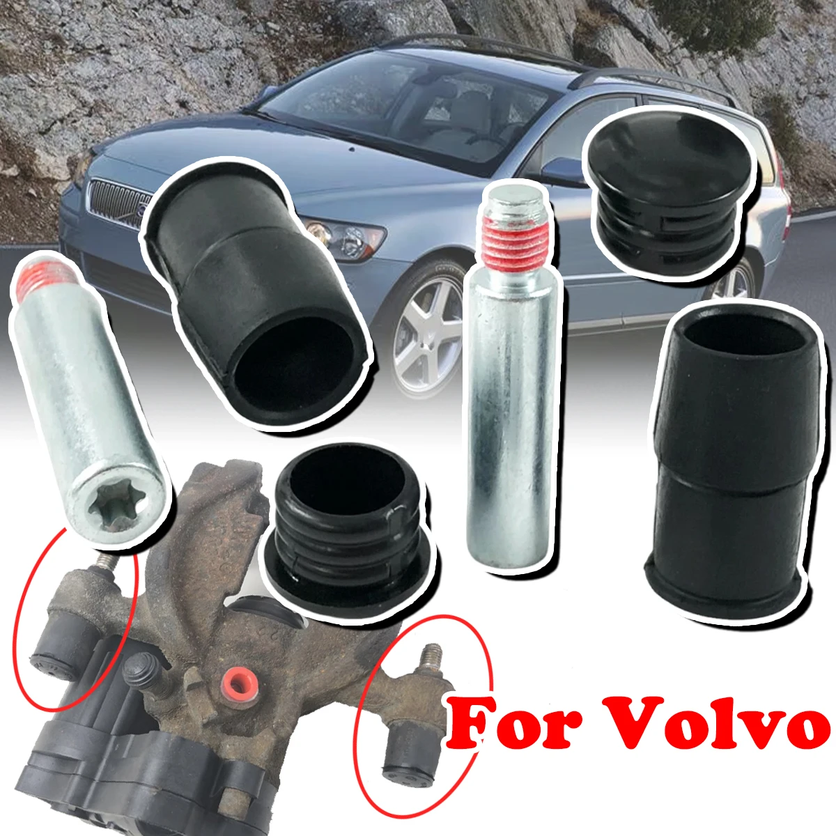 

Front Brake Caliper Slider Guide Pins Bolt Kit For Volvo V50 V70 S40 S60 XC90 C70 Left Right Disc Housing Bellows Sleeve Bushing