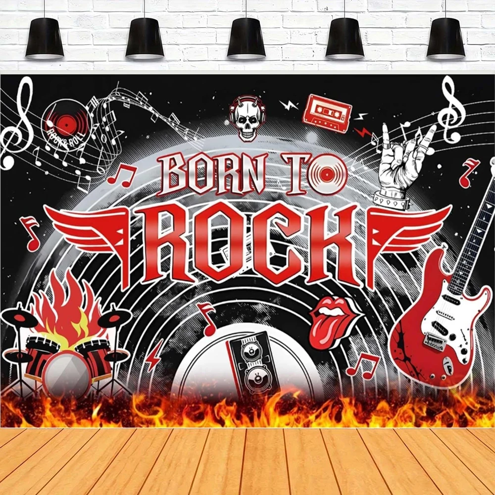 خلفية التصوير الفوتوغرافي ولد إلى روك روك ستار الموسيقى موضوع راية 1950's روك آند رول حفلة عيد ميلاد ديكور خلفية ملصق #1
