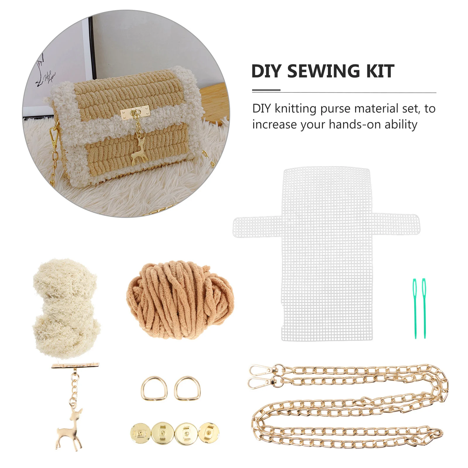 1Set DIY Purse Making Kit with Deer Charm Creative Cross Stitch Material for Personalized Handmade Pouch Sewing Supplies