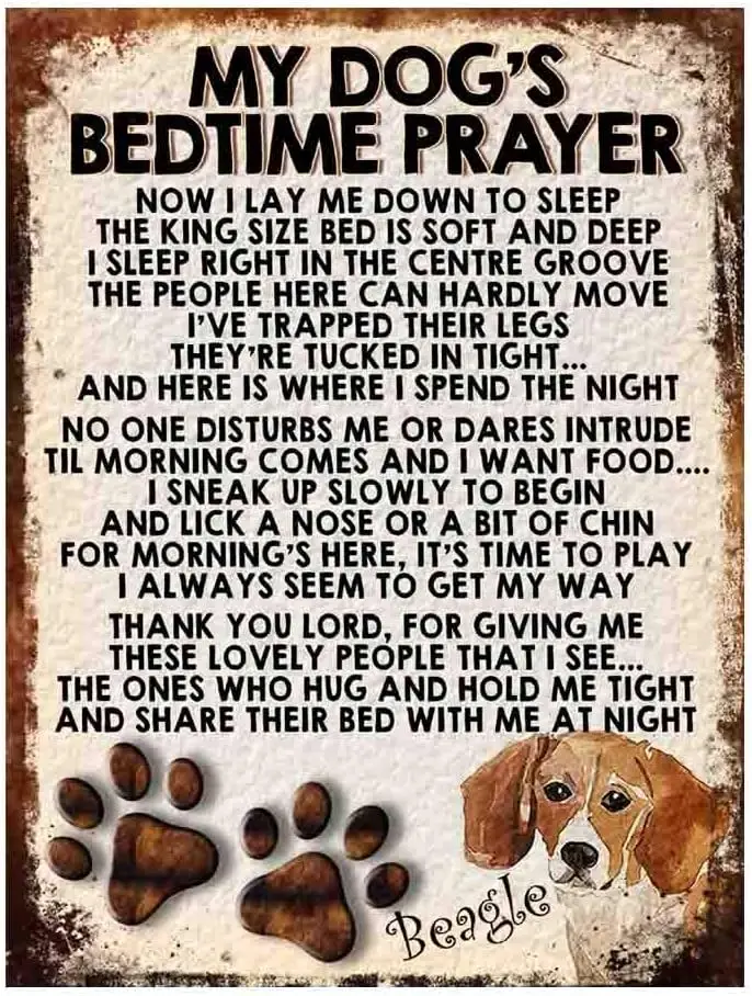 MY Dog's Bedtime Prayer Retro Style Metal TIN Sign/Plaque, Beagle, 6