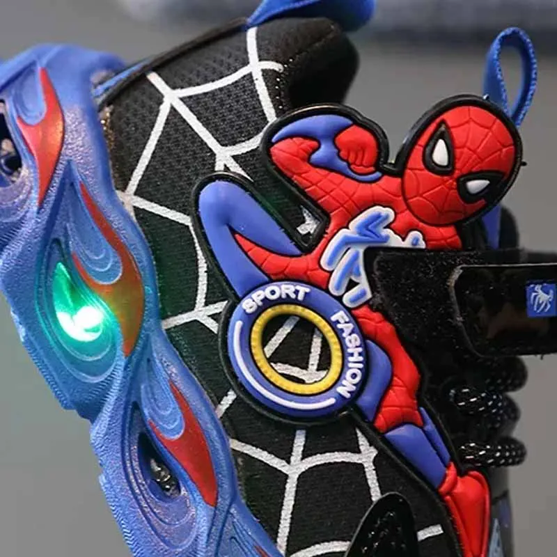 Disney dziecięce kreskówka Spiderman Led lekkie obuwie sportowe dla chłopców modne trampki PU skórzane wodoodporne buty antypoślizgowe