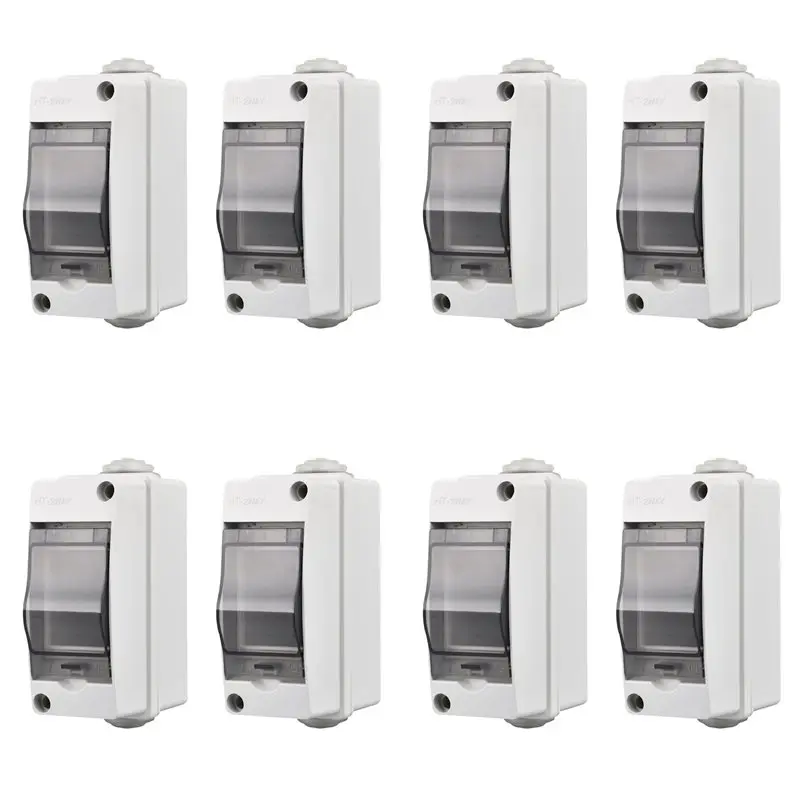 【ORNAMENT】2 Way Distribution Protection Box, Waterproof Transparent Cover 2 DIN Rail Outdoor Distribution Junction Box 8Pcs