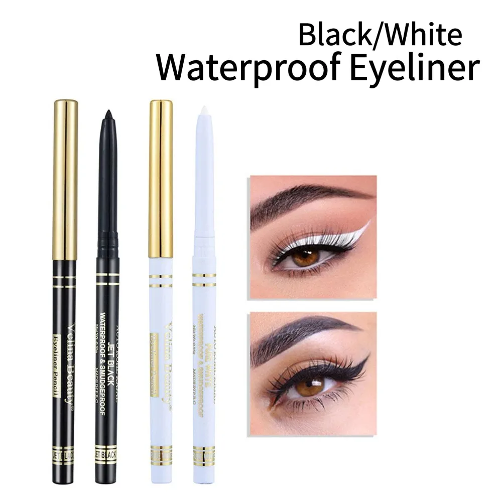 Lápices Delineadores de Ojos Negros/Blancos a Prueba de Agua, Sombra de Ojos Duradera, Maquillaje de Ojos Estilo Lying Silkworm, Pigmento Suave, Fácil de Usar para Principiantes, Lápiz de Gel Preciso