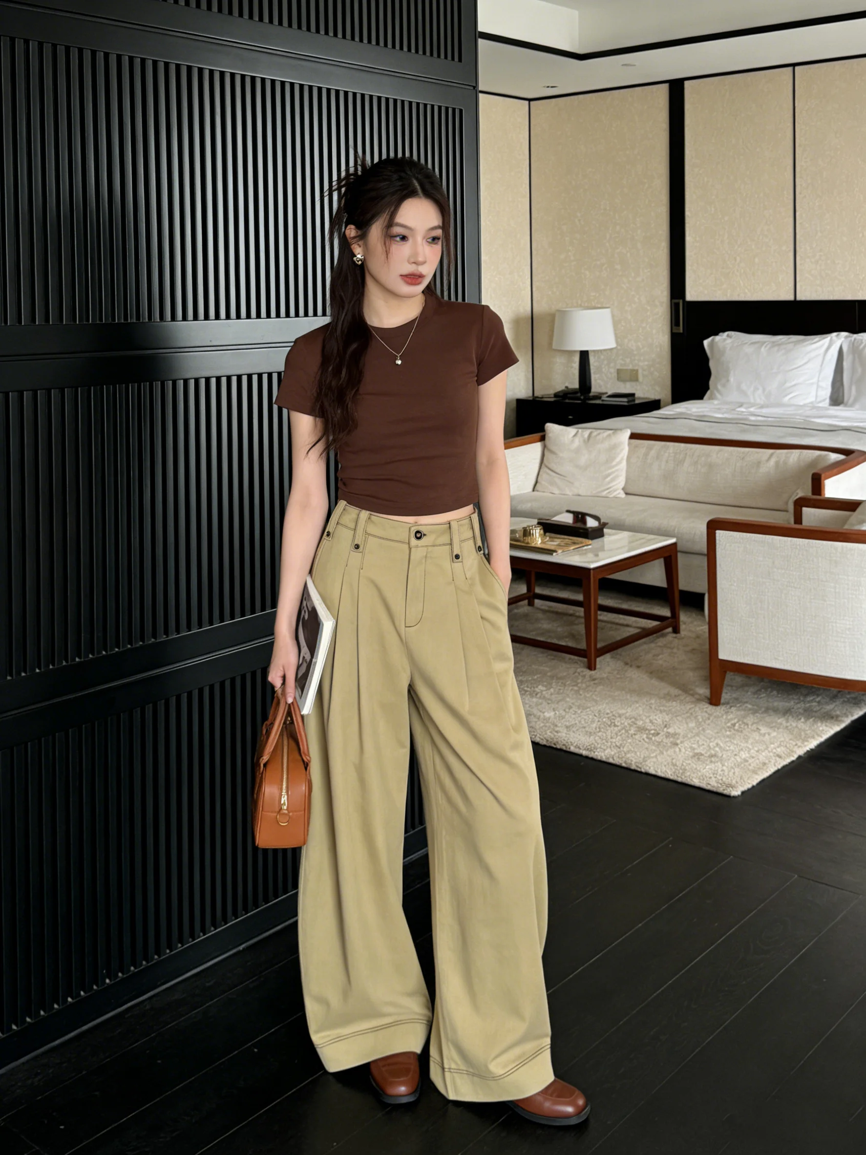 

Retro Khaki Loose Wide Leg Jeans High Waist Slimming Casual Versatile Loose Knife Pants Retro Personali Spring Ladies Jeans