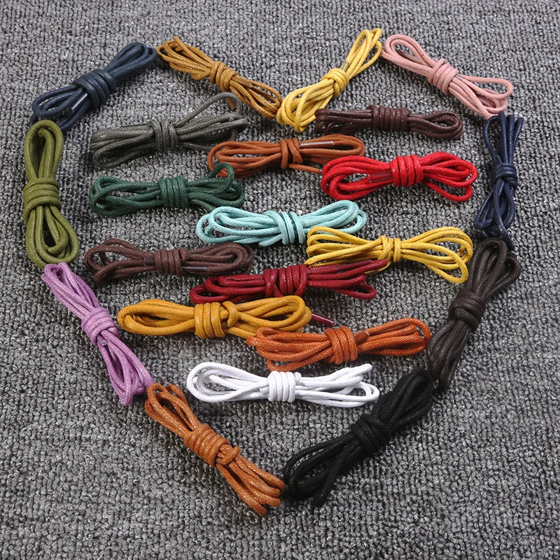 1Pair Cotton Waxed Leather Shoe Round Waxing Shoelaces Durable Polyester Shoelaces Boots Lace Waterproof Leather Shoelace18Color