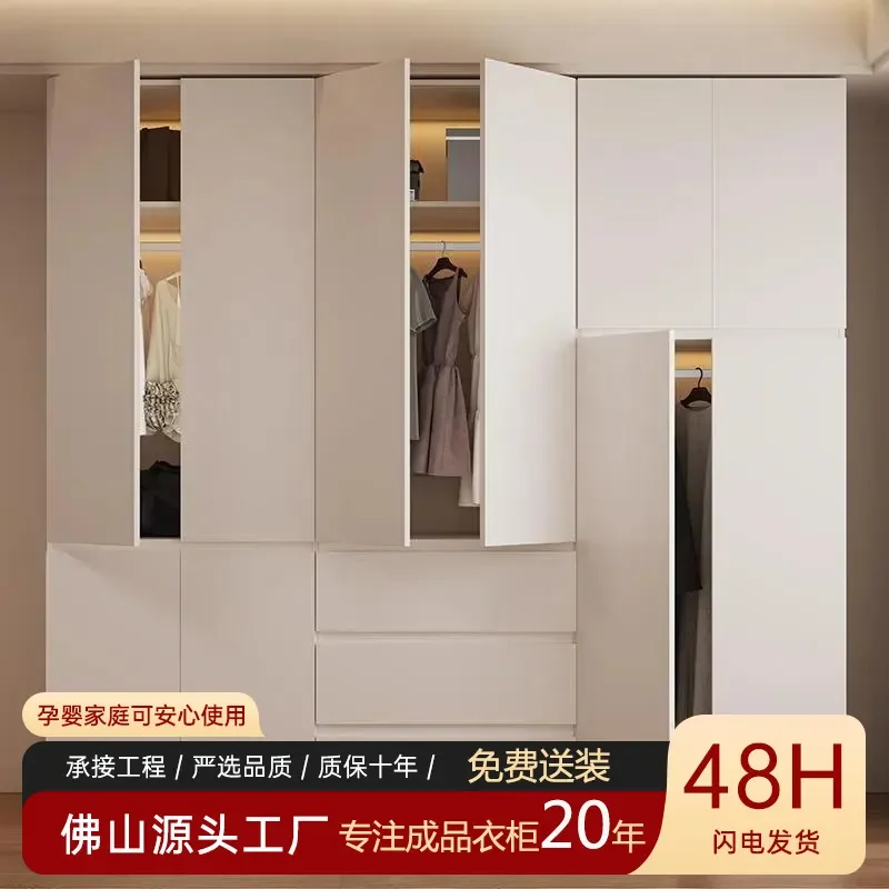Warm white oak solid wood wardrobe bedroom household cabinet FAS grade baby can be assembled wardrobe in large capacity