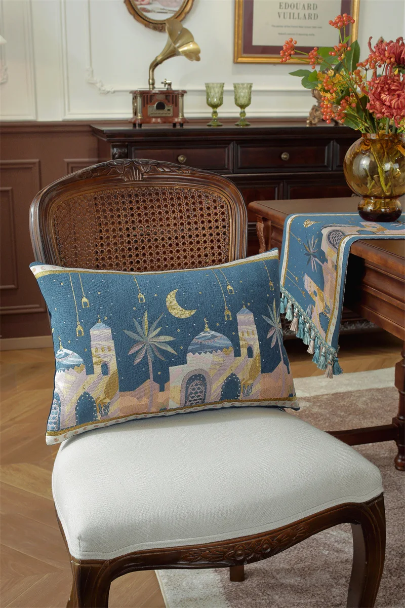 Gewebter Jacquard-Stern-Mond-Schloss-Kamel-Patchwork-Kissenbezug Cojines Wohnzimmer-Sofa-Dekoration Rückenlehnen-Kissenbezüge – Detail 22