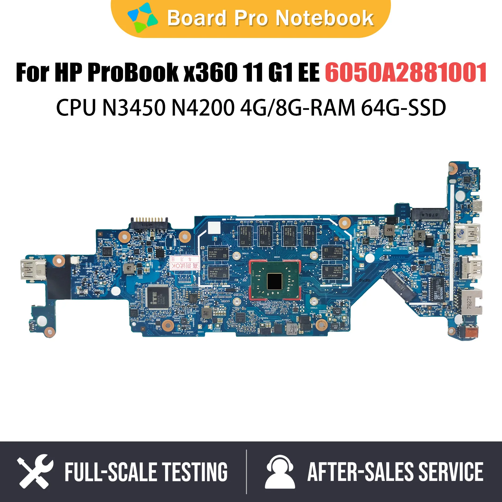 

Mainboard For HP ProBook x360 11 G1 EE 917102-601 917102-001 6050A2881001 Laptop Motherboard CPU N3450 N4200 4G 8G-RAM 64G-SSD