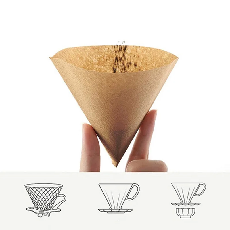 40pcs Coffee Filter V Shape Paper Cone Dripper Coffee Filters Cups Natural Wood Pulp Filters Disposable Espresso Drip Tools