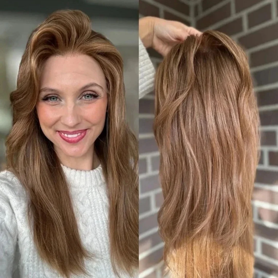

Ombre Honey Brown Synthetic Wigs Diversified Natural Wave Women's Wigs Pre Plucked Realistic Look Hairline Brunette Fibre