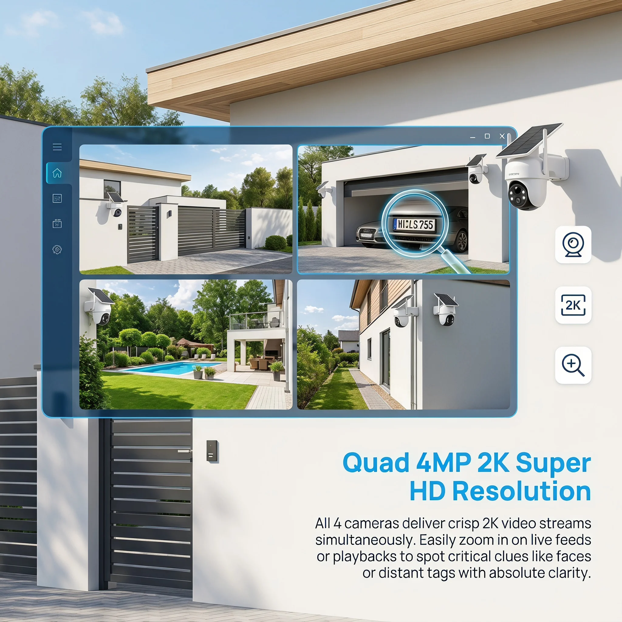 ARCCTV 2K Wifi Solar Kamera Kit Outdoor Wireless Sicherheit Überwachung Kamera Set Menschliches Erkennen Zwei-wege Audio Farbe nachtsicht – Detail 3