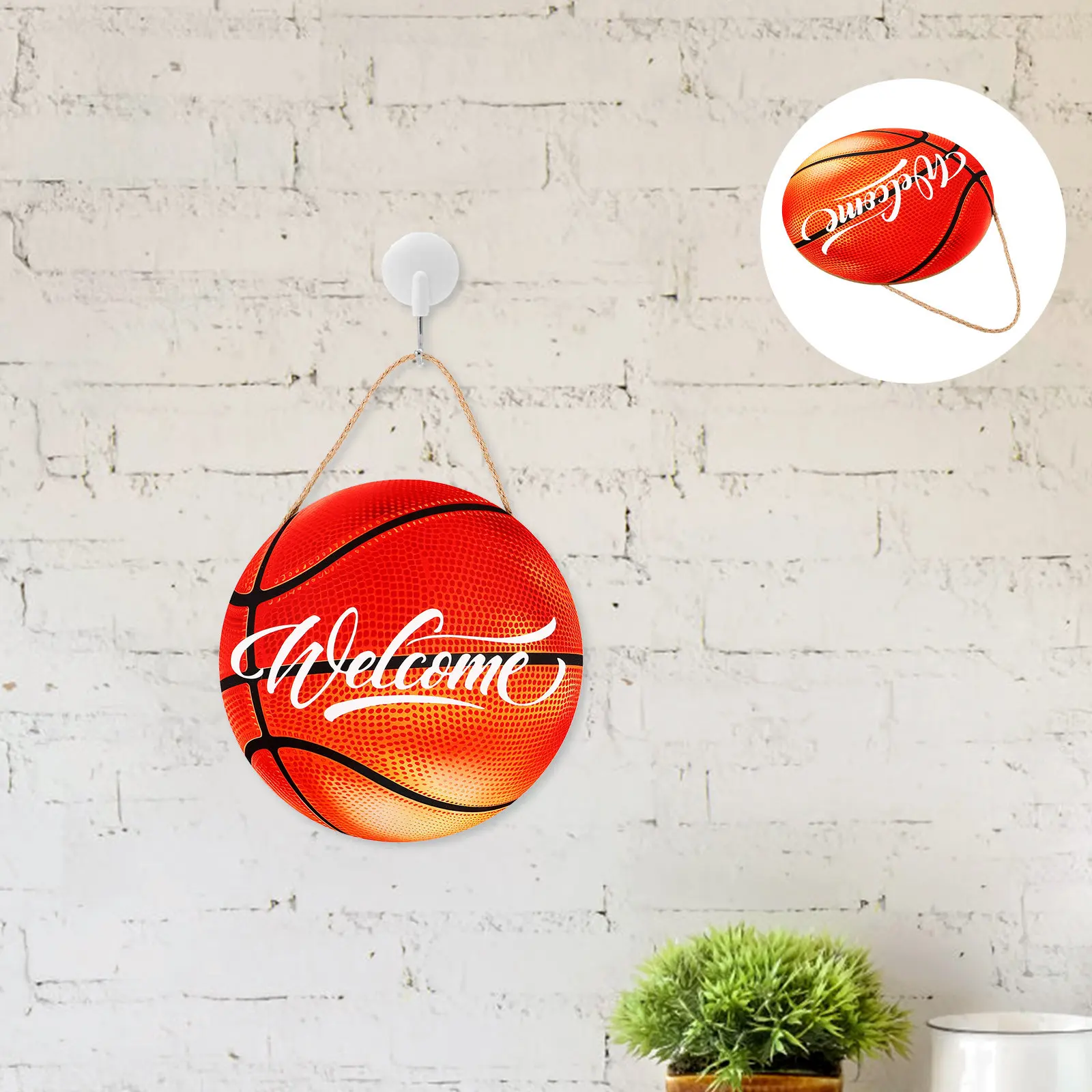 Round Welcome Sign Basketball Wood Decor Lightweight Artistic Wall Decoration Basketball Team Gift for Home Store Office