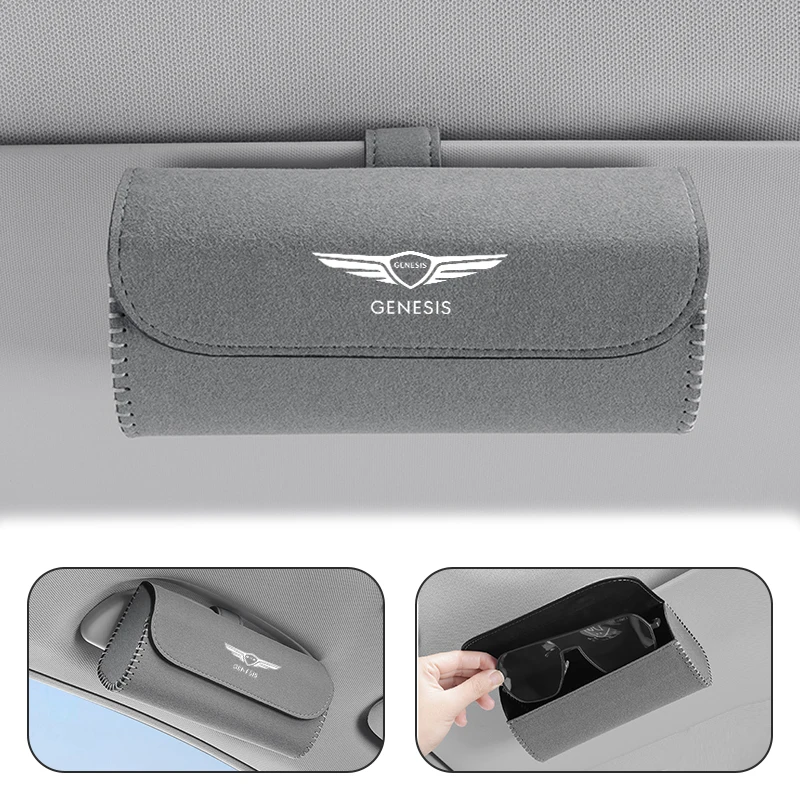 Suede Car Glasses Box Sun Visor Glasses Case Storage For Genesis Essentia G70 GV80 G90 GV90 GV60 X G80 GV70 Interior Accessories