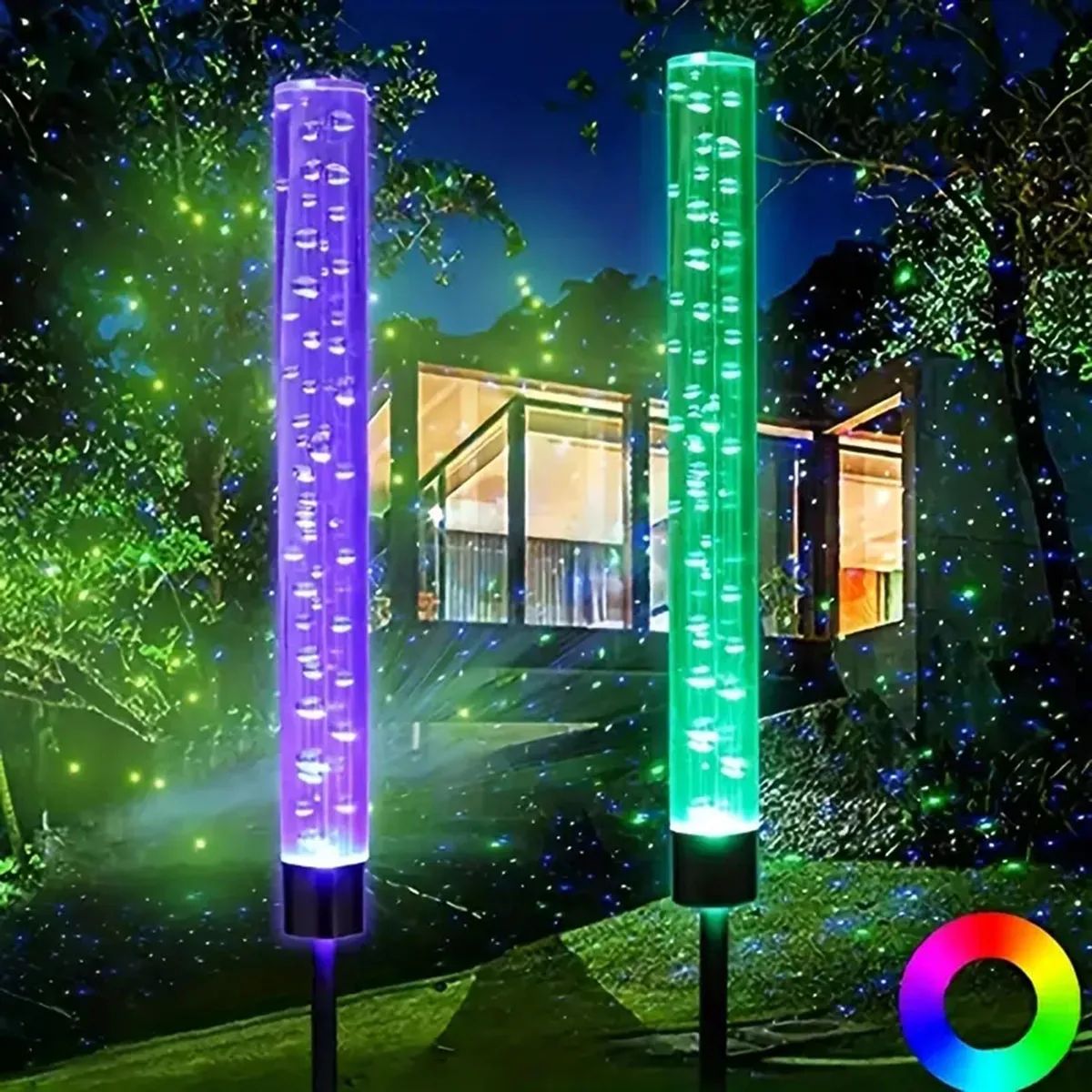 

1/2pcs Solar Bubble Bar Garden Light Outdoor Color Changing Solar Landscape Path Light For Terrace Lawn And Courtyard Decor