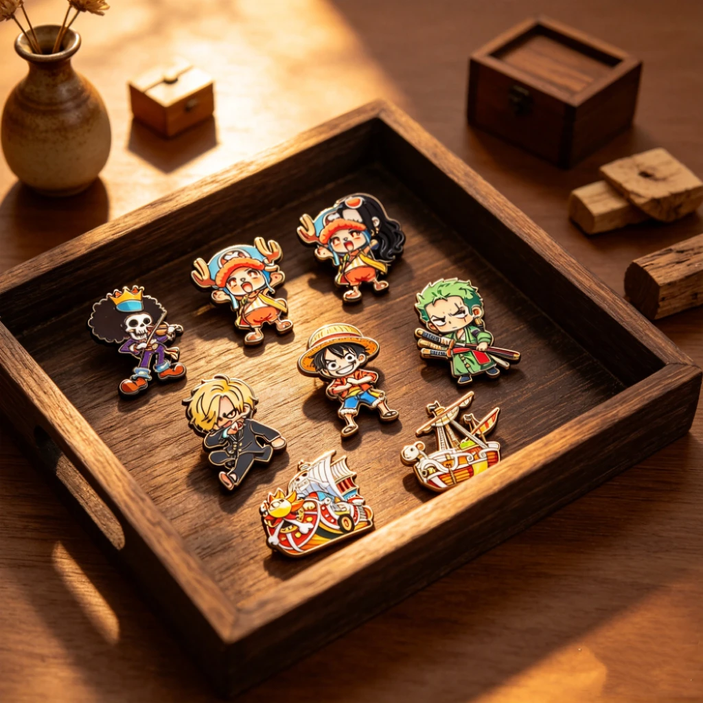 8/10 Stück One Piece Emaille-Pins-Set mit Luffy, Roronoa Zoro, Sanji - Cartoon-Abzeichen für Rucksäcke, Broschen, Anstecknadeln-Kollektion – Detail 2