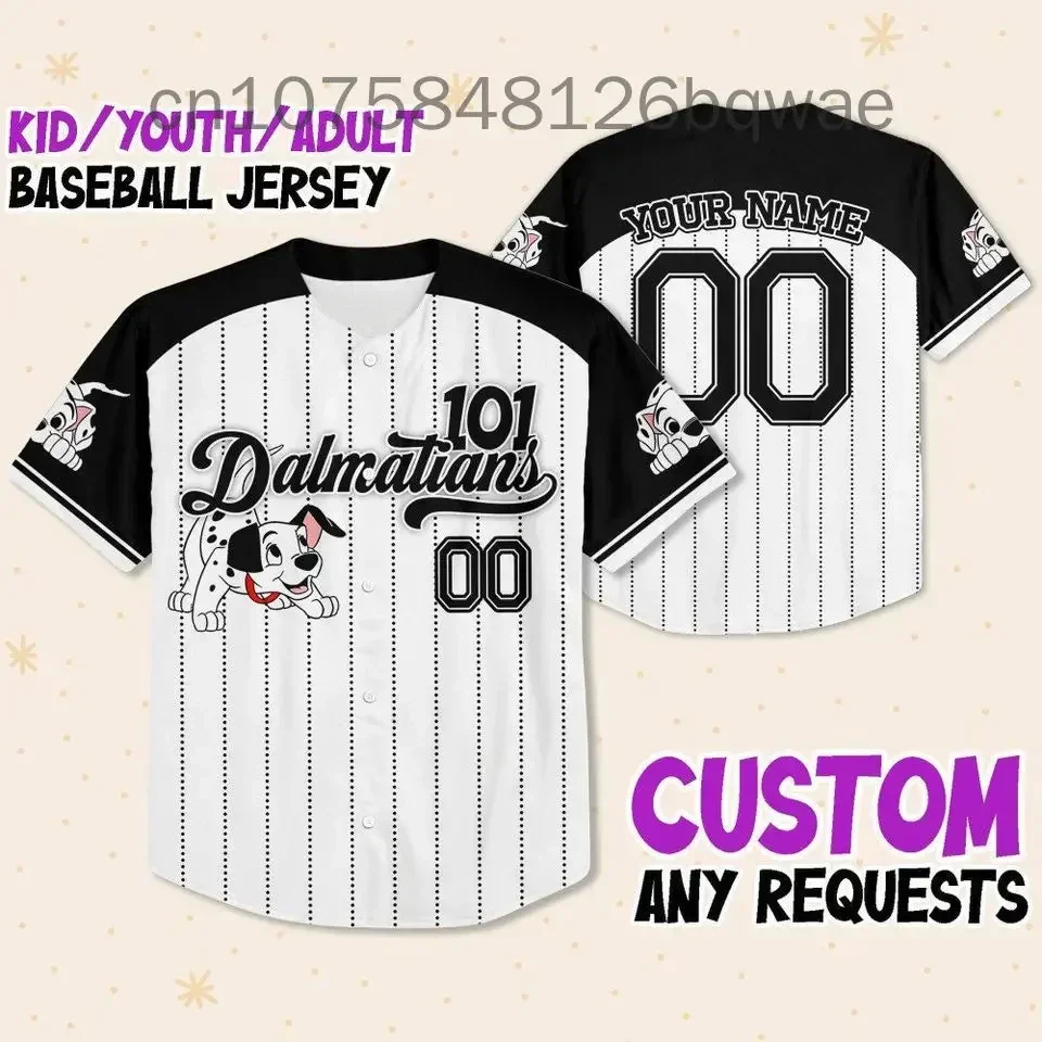 2024 Disney 101 Dalmatians Baseball Jersey Ustom Name Men And Women Short Sleeve Jersey Disney Casual Sports Baseball Shirt