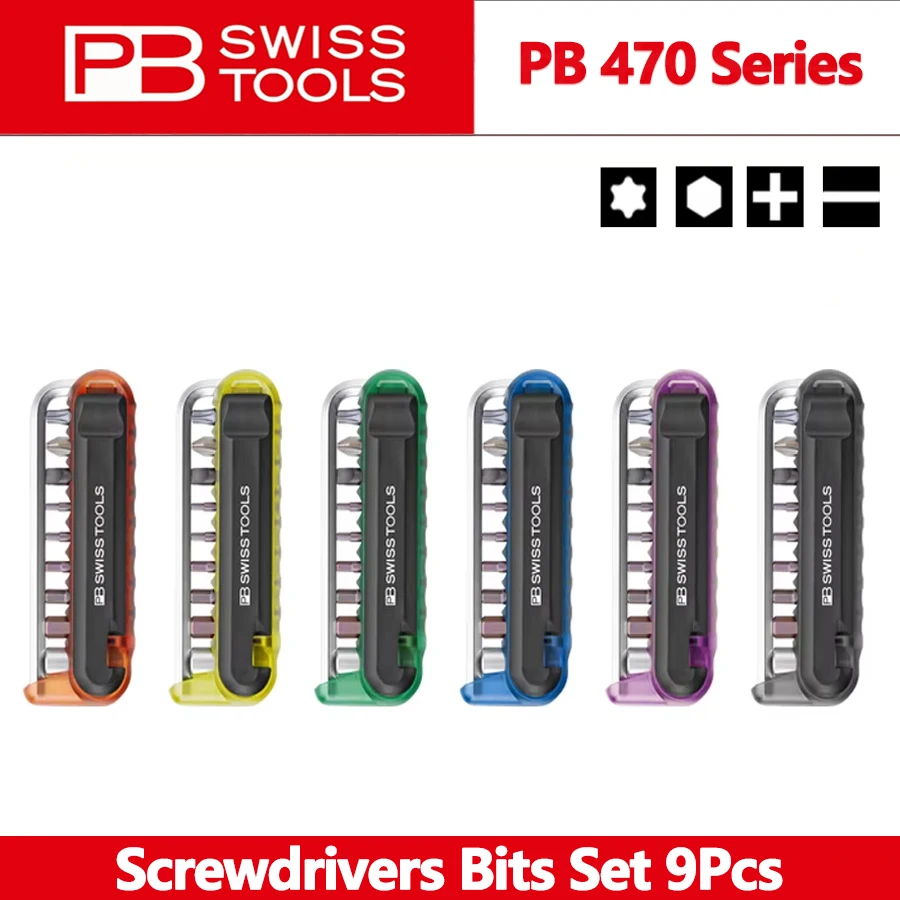 PB SWISS 470 Series Screwdrivers Bits Set 9Pcs with Bits Allen Key Steel Adapter, Tire Lever for Mountain & Road Bicycle Repair