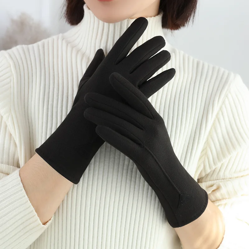 Women Touch Screen Gloves Autumn and Winter Warm Gloves Thin Cashmere Solid Color Cycling Suede Fabric Elegant Windproof