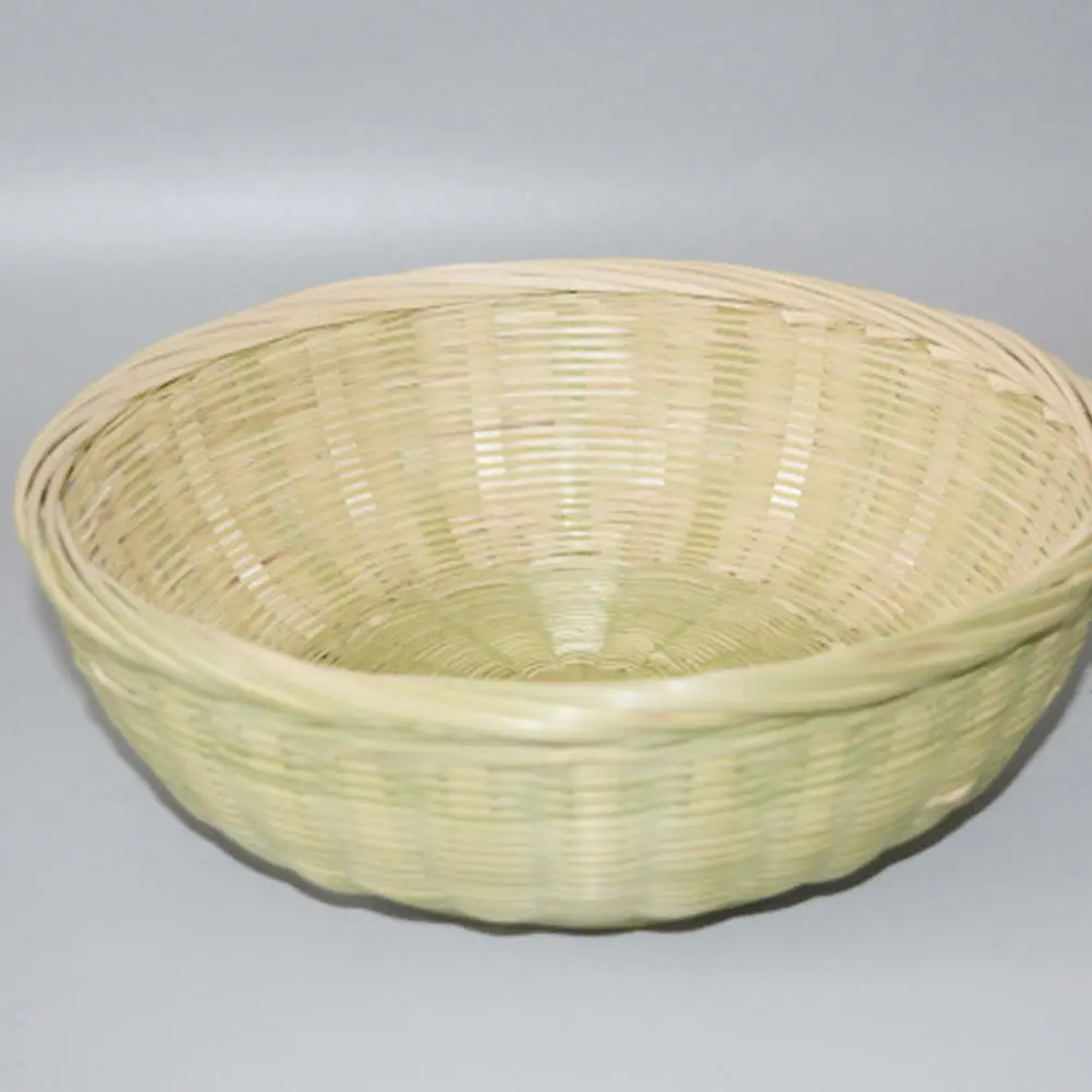 

3Pcs Bamboo Basket Round Woven Storage Basket for Home Hotel Desktop Fruit Bread Container Elegant Cyan