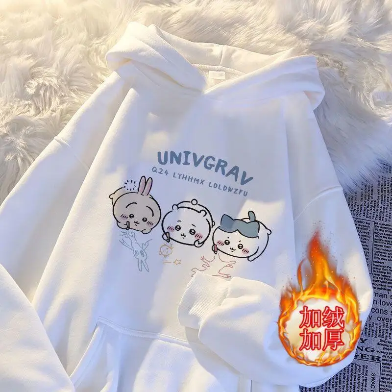 Anime Chiikawa Linda chaqueta con capucha de dibujos animados Kawaii Y2K Hachiware mujeres Tops moda cariño sudaderas femeninas cómodo cálido