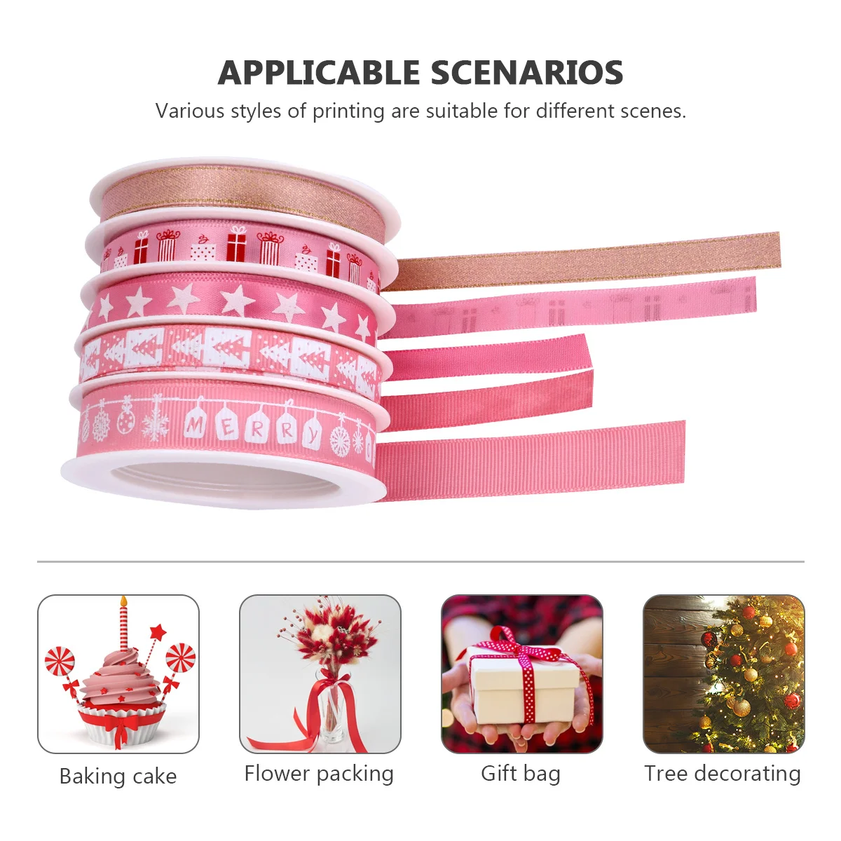 

5 Rolls Christmas Gifts Wreath Ribbon for Ornaments Holiday Thin Ribbons Crafts Present Xmas Wrapping