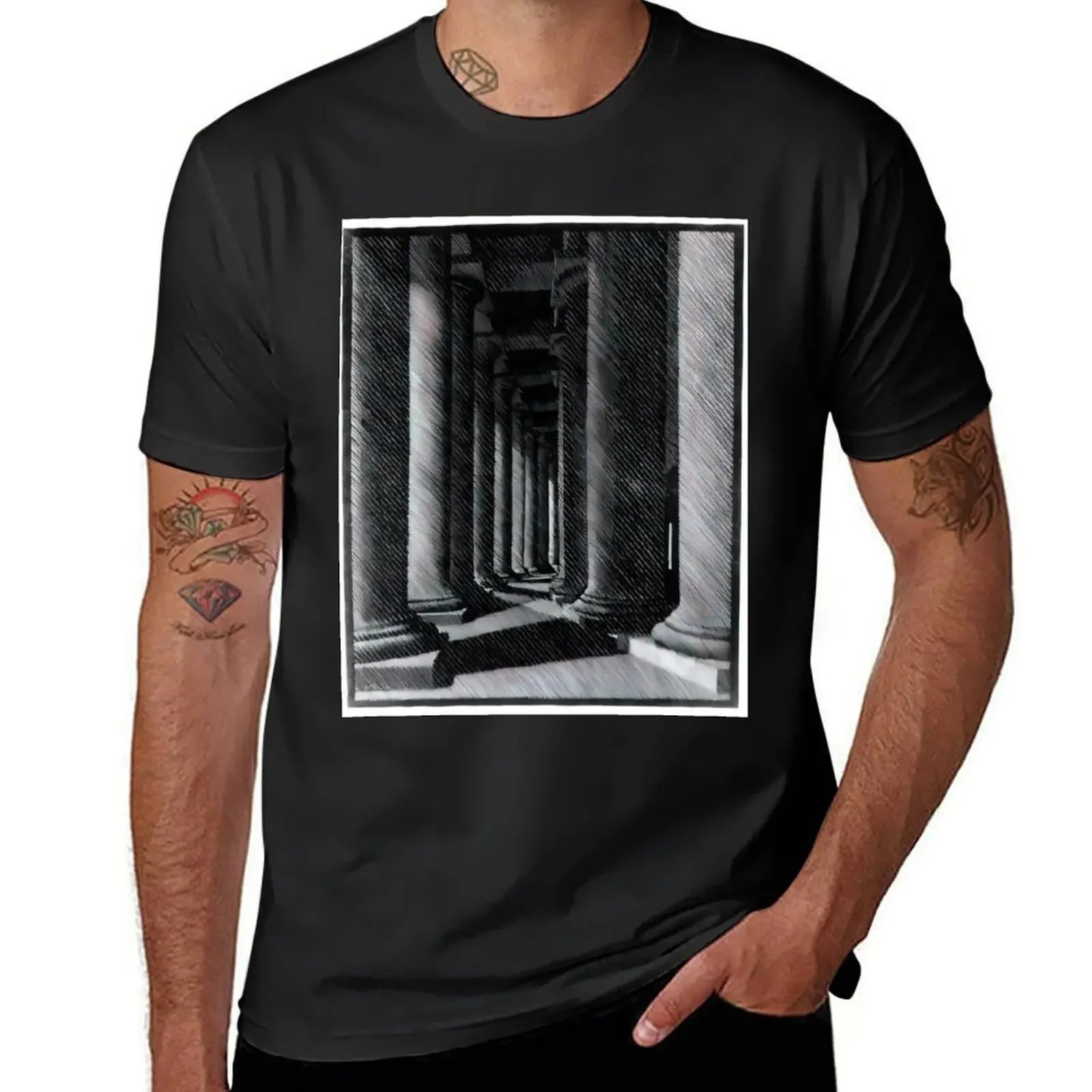 

Nocturnal Rome, Colonade of St. Peter's - 1934 By MC Escher T-Shirt graphic t shirts vintage t shirts plus size men clothing