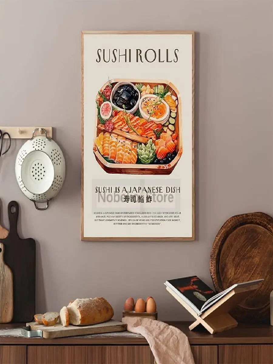 اليابانية الغذاء الفن الشعرية السوشي المشارك المطبخ قماش يطبع جدار ديكور للمنزل غرفة الحديثة صور اللوحة الديكور #2