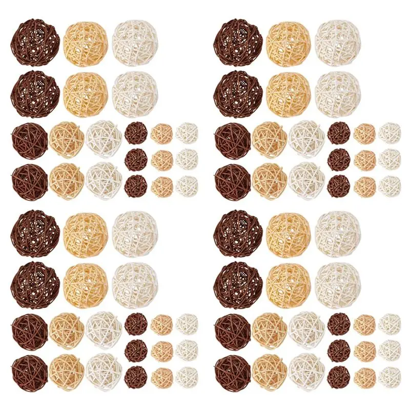 ABKS-84 Pcs/Lot Mixed 3 Colors Rattan Balls Vase Fillers For Wedding Party Christmas Decoration, Assorted Three Size