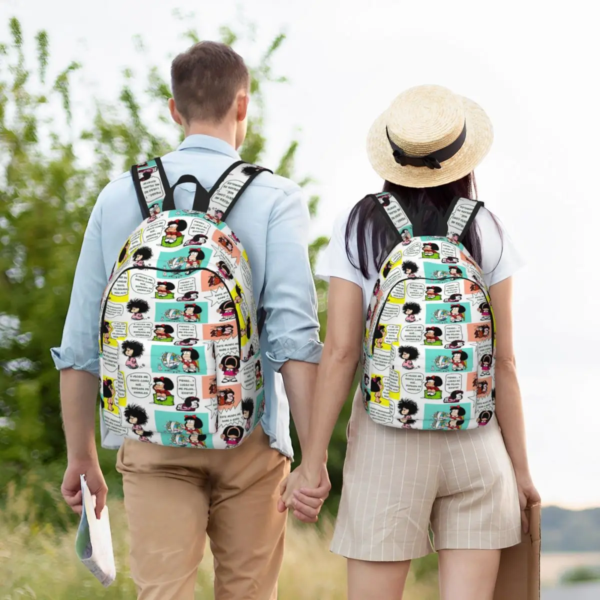 Mochila portátil manga para homens e mulheres, bolsa casual para escola, estudante universitário, bolsa de desenho kawaii, Quino Mafalda