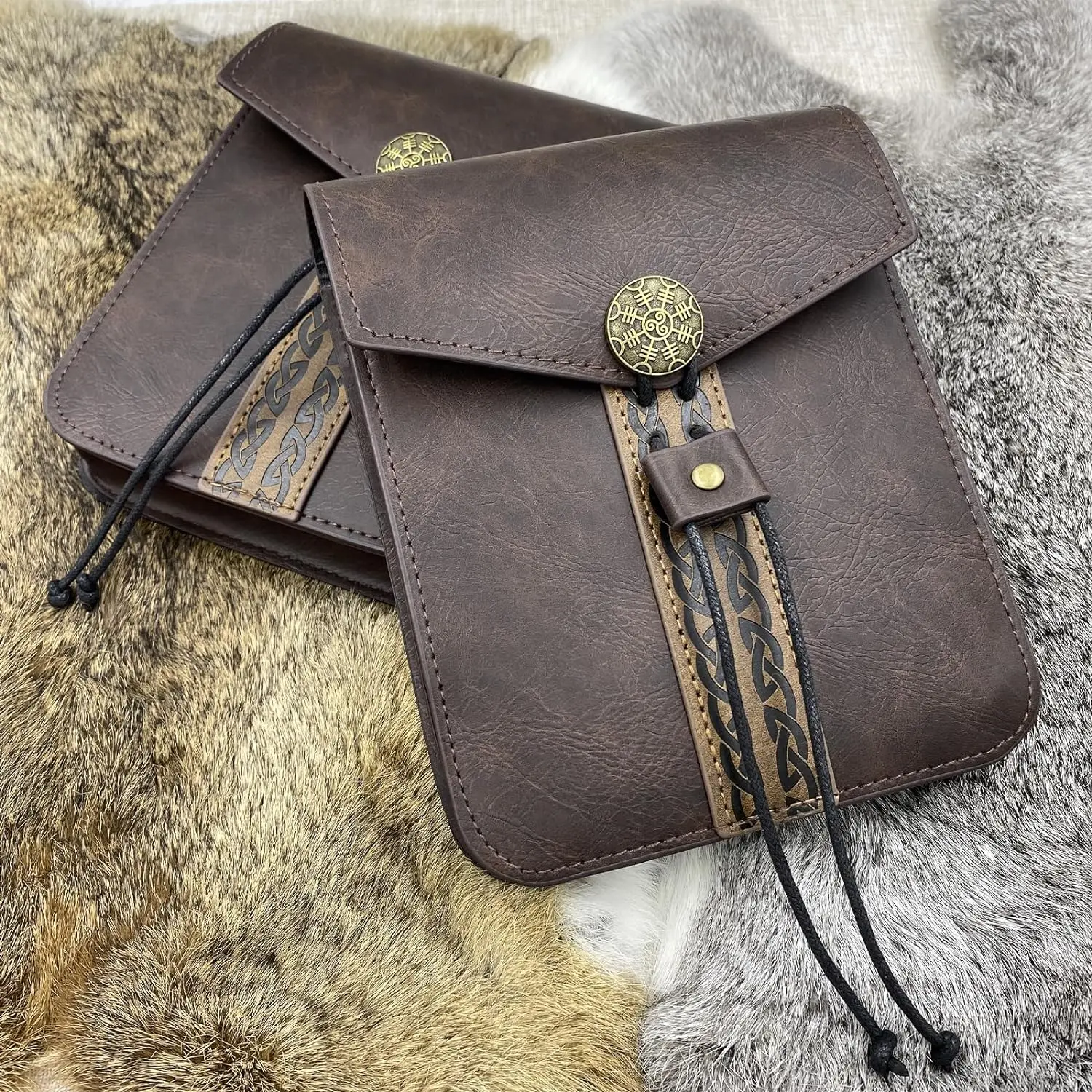 Medieval Faux Leather Belt Bag, Brown Portable Side Pack Pouch Waist Bag