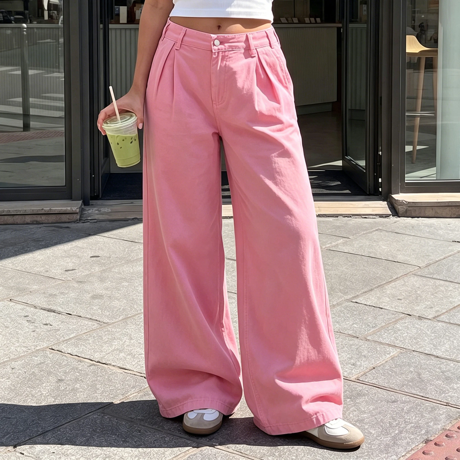 Women's Low Waisted Jeans Elegant Solid Color Loose Fit Wide Leg Denim Pants for Casual Daily Casual Loose Wide-Leg Trousers