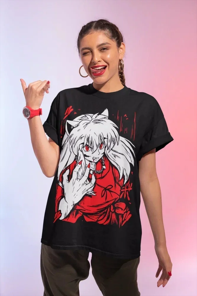 Inuyasha Sesshomaru T-shirt Red Moon Inu Yasha Kawaii Anime Soft Tee Shirts for Women  Women Clothing  Graphic T Shirts