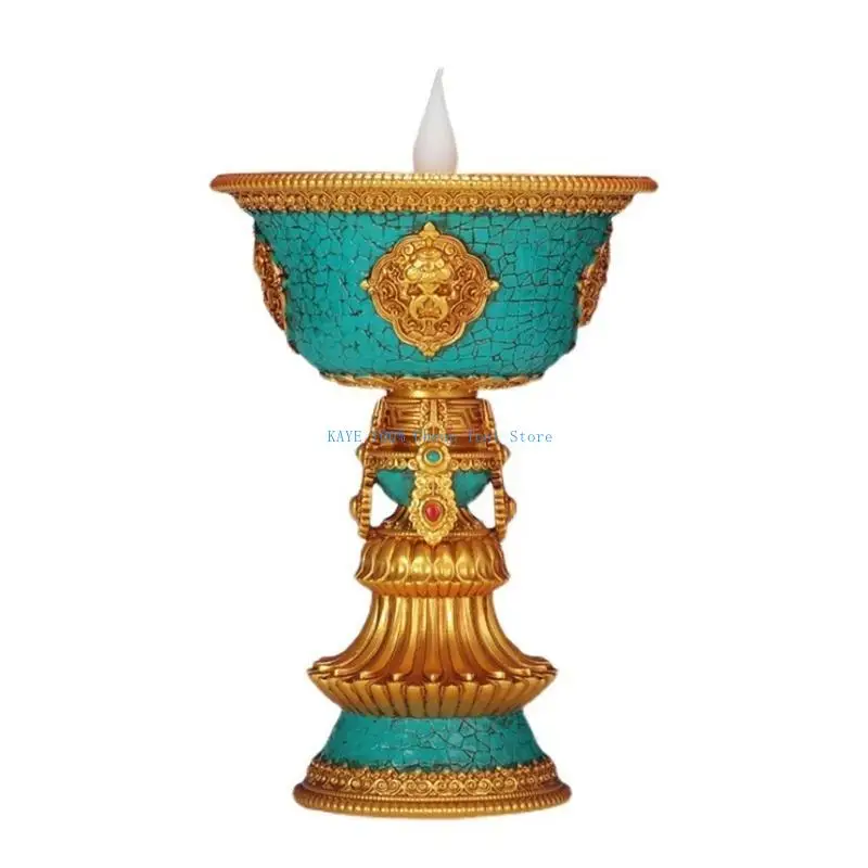 

G6KA Tibetan Candlestick Smokeless Electronic Butter Lamp Rechargeable Holder Altars Light Buddhist Desktop Ornament