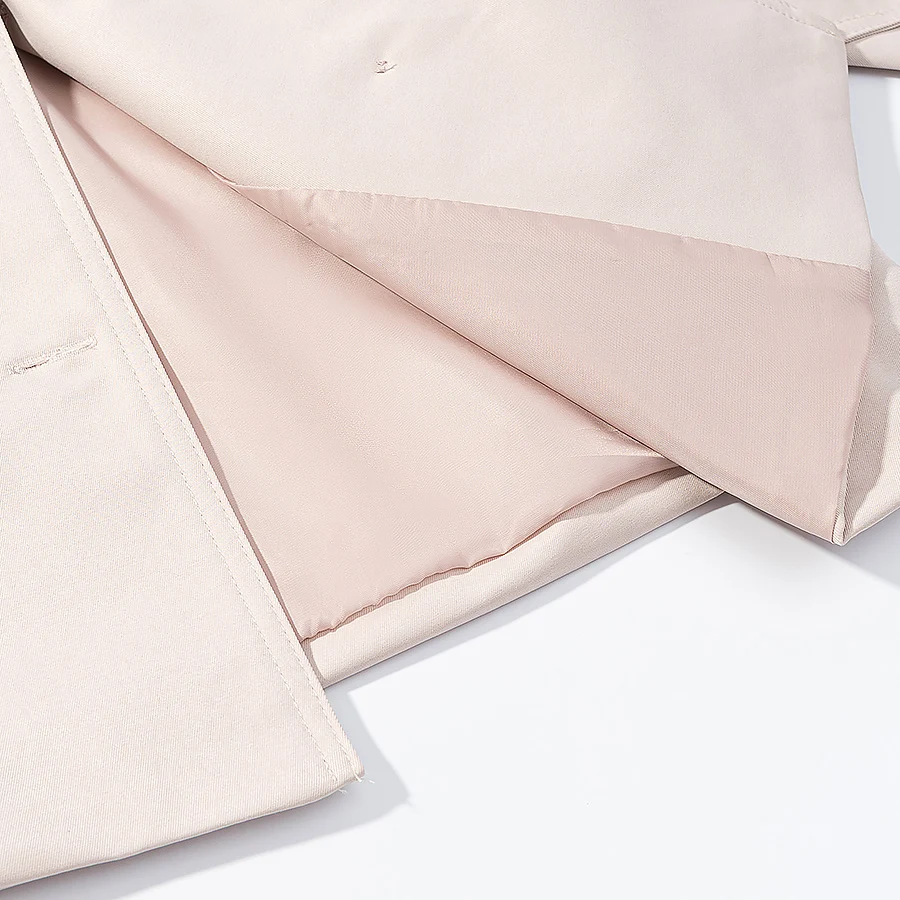Lässige Rosa Doppelreihige Jacke für Damen, Schicker Stehkragen, Lange Ärmel, Taillengürtel, Frühjahrs-Mantel für Täglichen Arbeitsweg und Streetwear – Detail 10