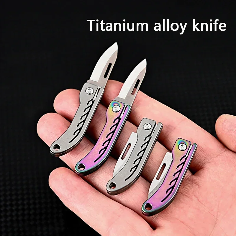 Titanium Alloy  D2 Blade Mini Folding Knife for Outdoor Camping EDC Portable Unboxing Sharp Knife with High Hardness