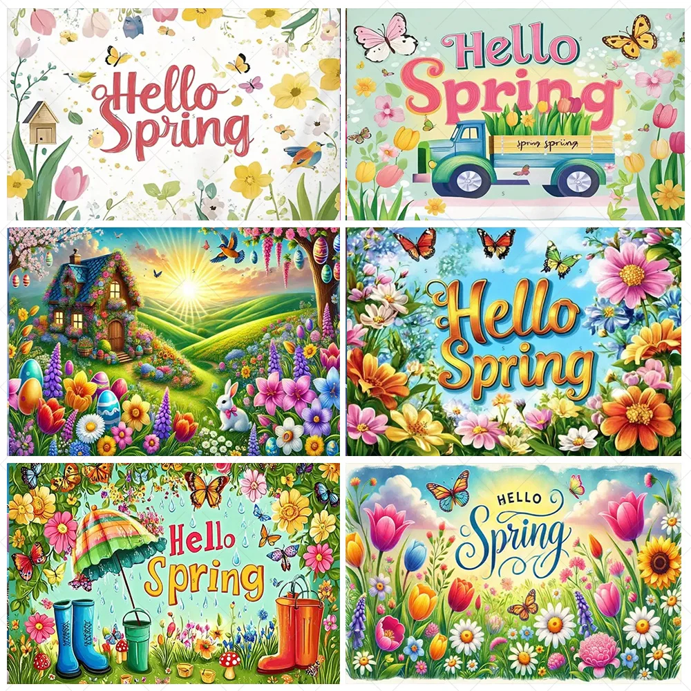 

Spring Garden Backdrop Supplies Butterfly Flower Tulip Background Birthday Easter Party Decoration Baby Shower Prop Photo Studio