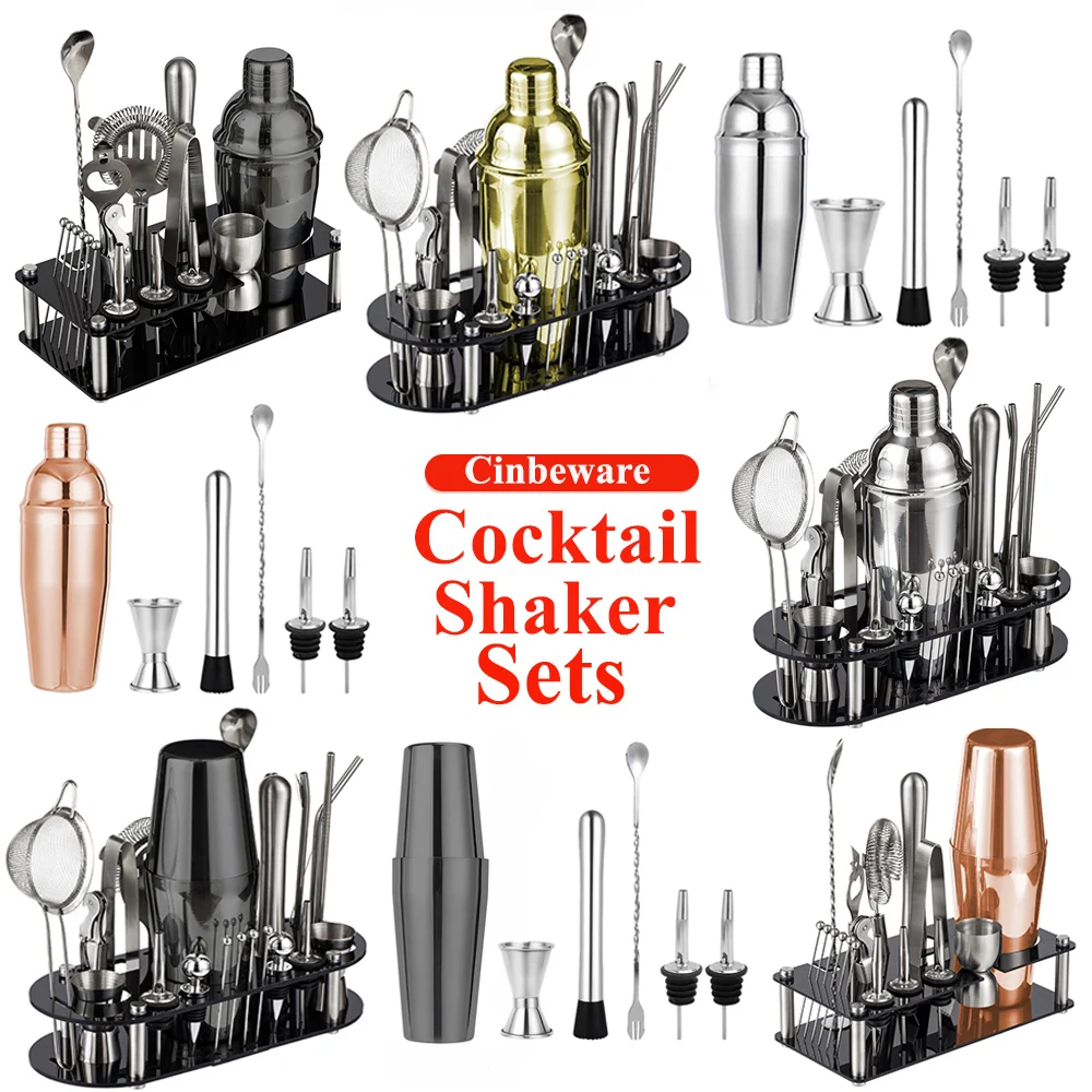 Cocktail Shaker Set Complete Professional Bartender Kit  Boston Shaker Cocktail Utensils and Mixer Kits Home Bar Accessories