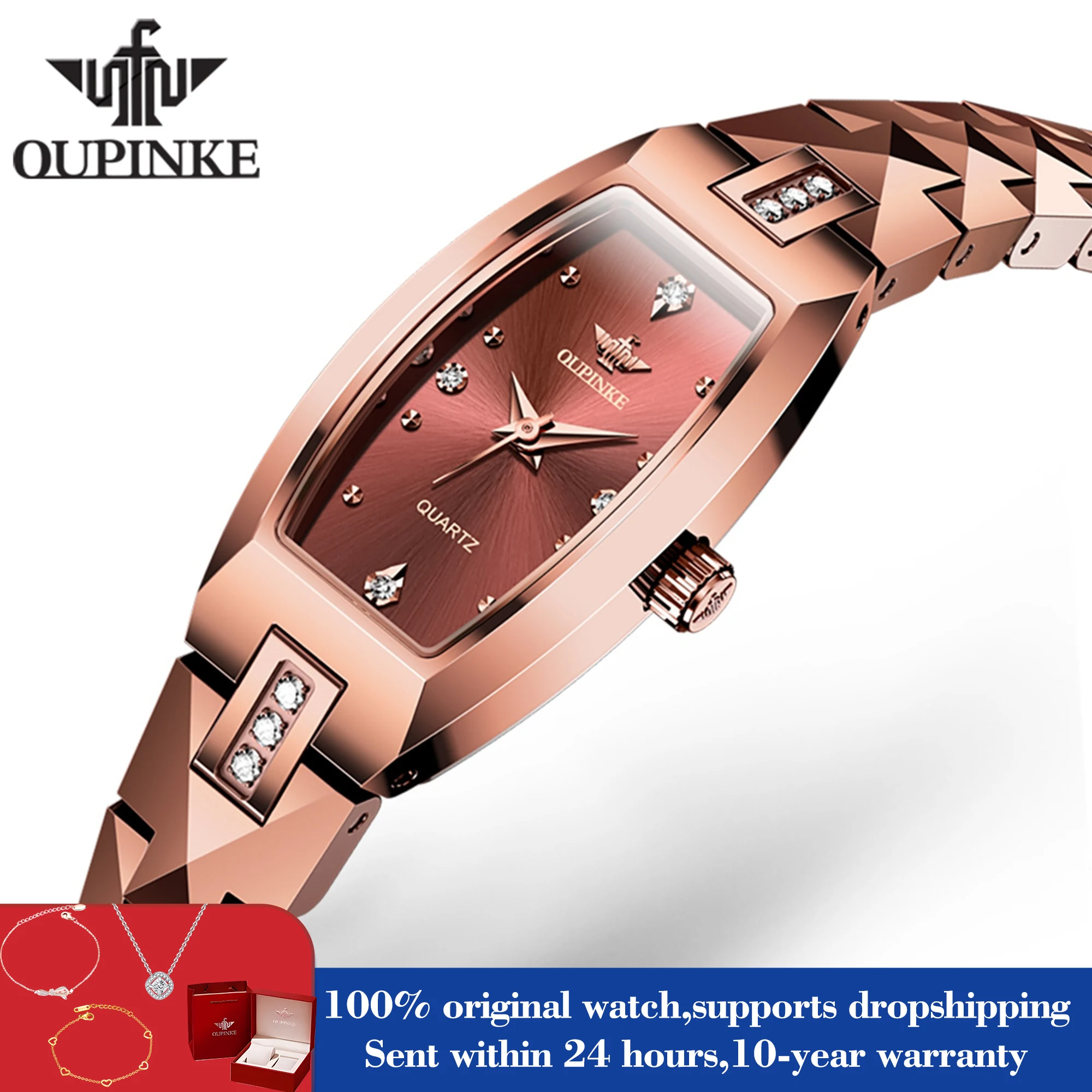 

OUPINKE 3242 часы для женщин, ремешок из вольфрамовой стали, кварцевые женские часы, роскошные простые 50 м, водонепроницаемые, оригинальные, модные, ручные часы