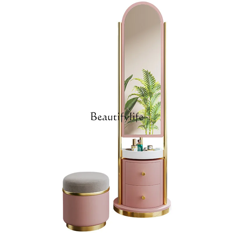 

13Italian-Style Light Luxury Dressing Mirror Integrated Storage Cabinet Multi-Functional Dressing Table