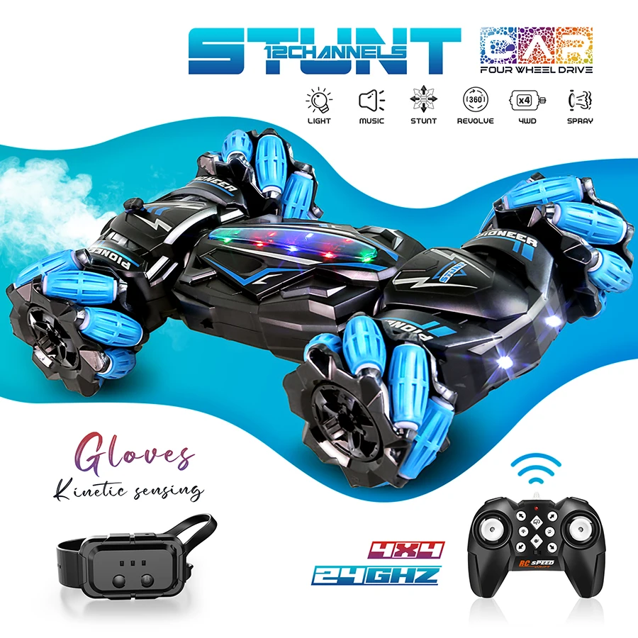 2.4g Four-Wheel Drive Spray Remote Control Stunt Car Colorful Led Light Gesture Sensor Independent Control Sound and Light Cool