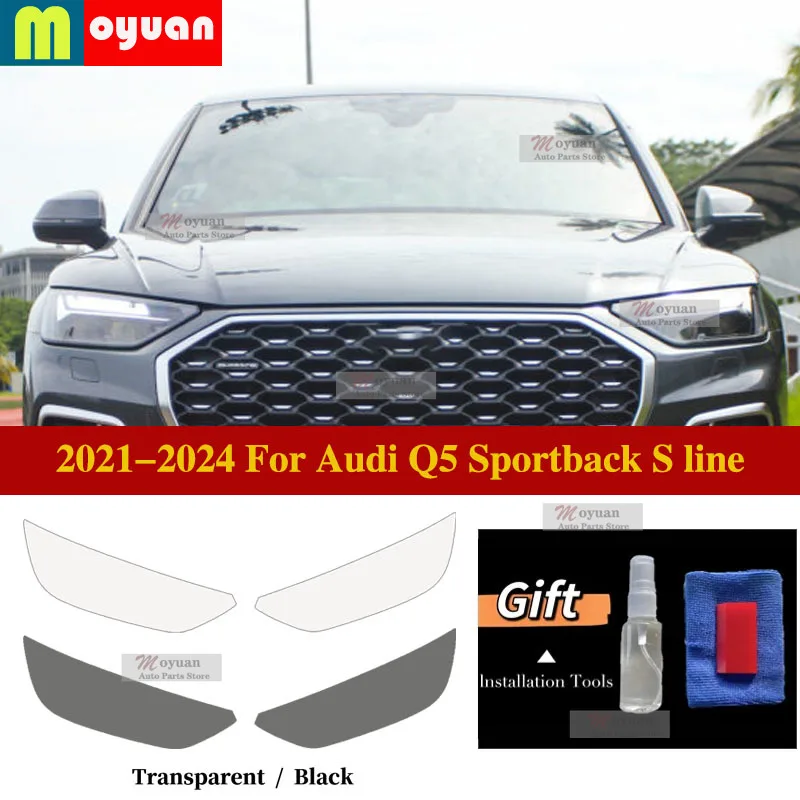 

Защитная пленка для фар Audi Q5 Sportback S line 2021-2024, прозрачная черная TPU пленка, внешняя наклейка, автомобильные аксессуары