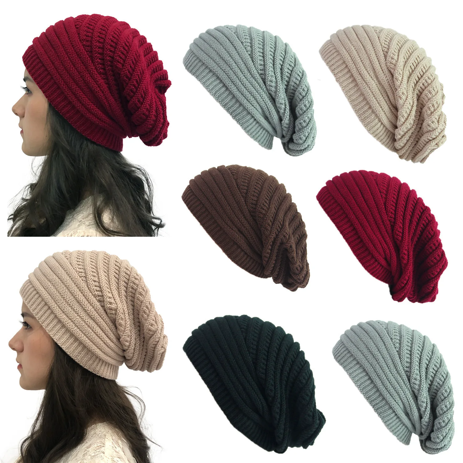 Autumn and winter knitted hats, versatile beanies, cold and warm pile hats, trendy striped pullover hats