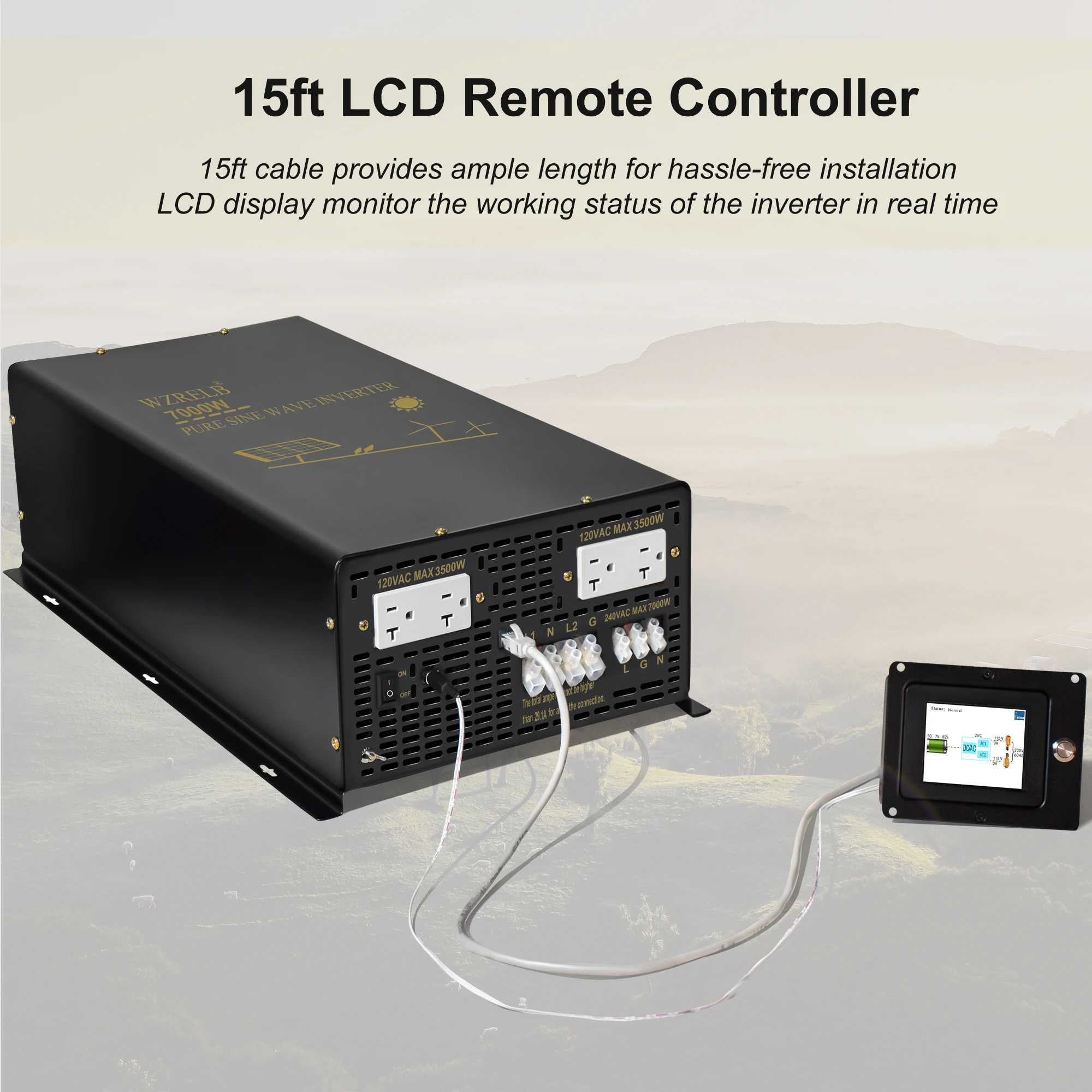 

7000W Split-phase Pure Sine Wave Full Power Solar Inverter 24V/36V/48/60/96V DC to 110/220V,120/240V AC Converter Wired Control