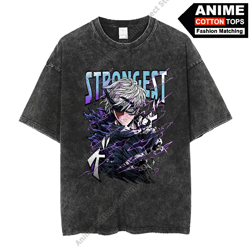 Satoru Gojo Anime Peripheral Clothing T Shirt Cotton Washed Vintage Oversized T-shirt y2k Harajuku Casual Unisex Loose Tees Tops image 2