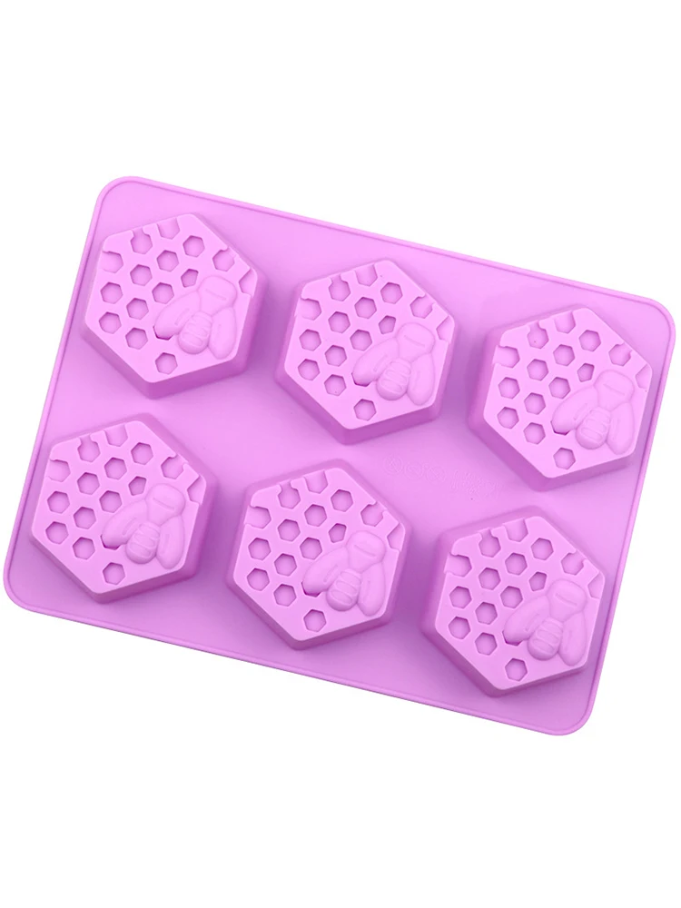 3D Handmade Soap Silicone Mold 6-Piece Bee Shape Silicone Mold DIY Handmade Soap Mold Homemade Honeycomb DIY Cake Mold