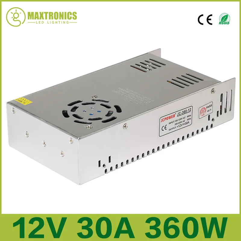 DHL Wholesale Price 10pcs 12V 30A 360W LED Power Supply Drive Input AC110V/240V For LED Strip or Modules Lighting Transformer