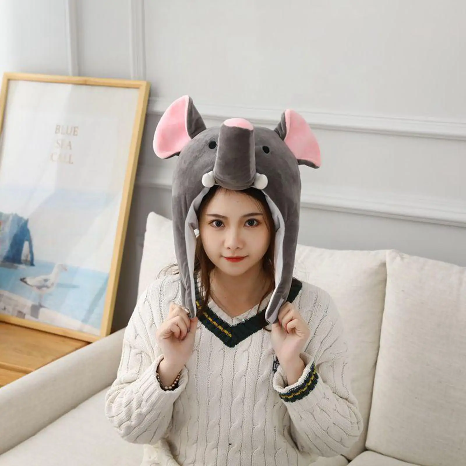 Chapeau de fête en peluche, couvre-chef gris d'éléphant, coiffure pour Selfie, capuche animale, cache-oreilles