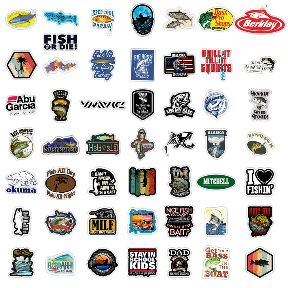 10/30/51PCS Sea Fishing Fishing Outdoor Lure Sticker Graffiti Decoration Skateboard Stationery Box Suitcase Waterproof Sticker