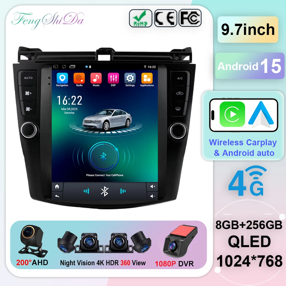 2 Din Android 15 Car Radio Multimedia Video Player For Honda Accord 7 2003 - 2008 GPS Stereo Head Unit 2din 4G Carplay autoradio