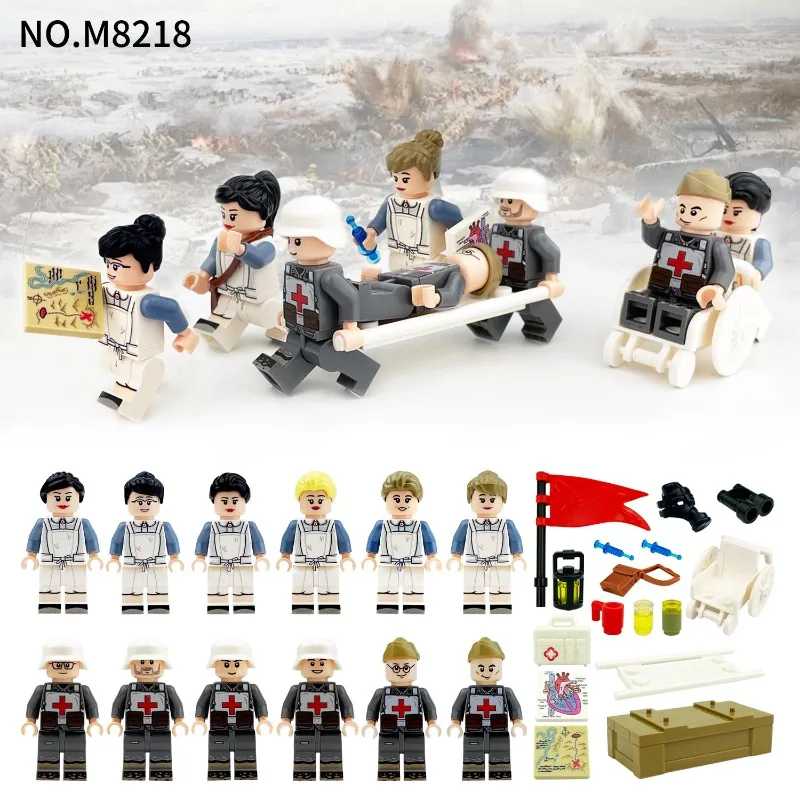 

German medical detachment cross-borderwholesaleMeigaominifigures children assemble small particles building block toy stretcher